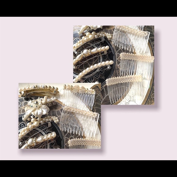Vintage Hair Barrettes Combs Women’s Pearl Crystal Hairpins Accessory Lot - Picture 10 of 12